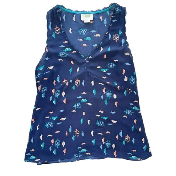 Anthropologie Maeve Turtle Terrapin Print Scalloped Trim Tank Top 2 - Picture 8 of 8